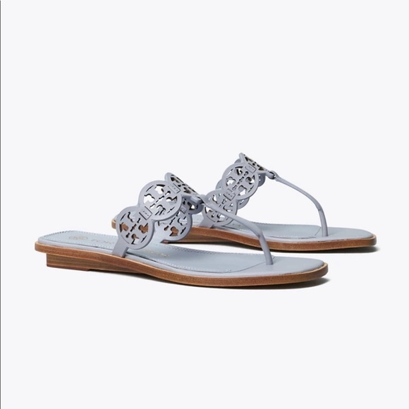 NIB Tory Burch Cloud blue calfskin miller mini logo sandals Size: 8 - Picture 4 of 4